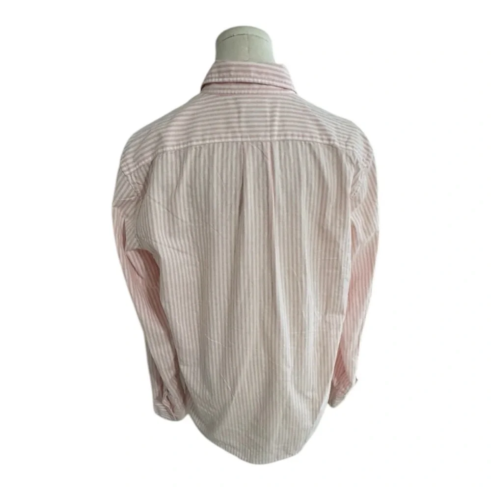 Slim Broken-In 100% Cotton Oxford Button Down Shirt Size M White Pink Stripes Up